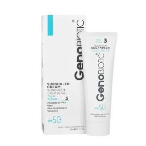 کرم ضدآفتاب SPF50 پوست خشک و معمولی ژنوبایوتیک (بژ روشن )
