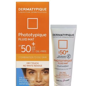 فلوئید ضد افتاب بی رنگ SPF50+ پوست چرب فنوتیپیک درماتیپیک